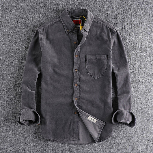 Camisa de Pana Manga Larga Retro con Combinación de Colores para Hombre