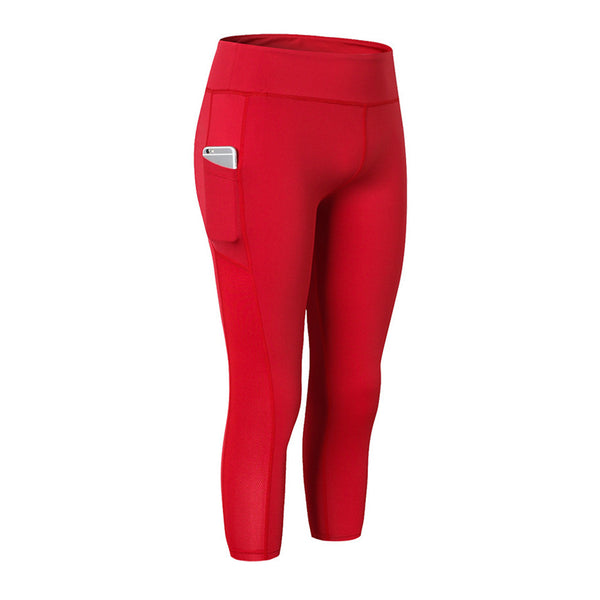 Pantalones Yoga Ajustados con Bolsillos Laterales - Capris Deportivos de Secado Rápido