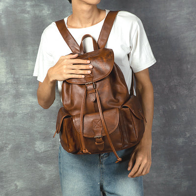 Mochila de Cuero Genuino Estilo Retro - Bolsa Casual Versátil - Image 3