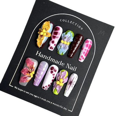 Uñas Postizas 3D con Diseño Floral Tallado Artesanal - Image 5
