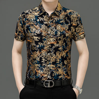 Camisa Estampada de Manga Corta para Hombre Adulto - Tela Fresca Elástica - Image 14