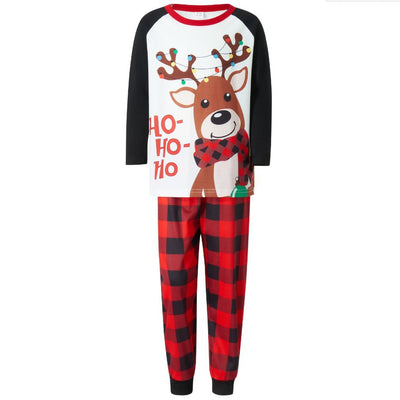 White and red plaid Christmas romper with a reindeer graphic wearing a scarf and "HO-HO-Ho" text. - Image 3