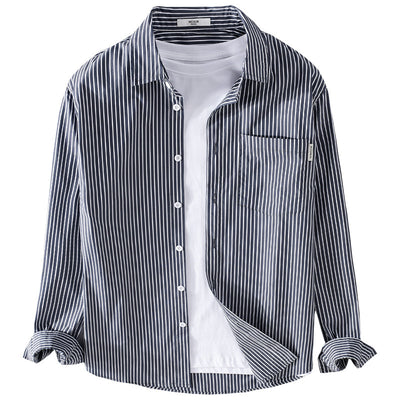Camisa Casual Hombre a Rayas Azul Otoño Estilo Coreano - Image 5