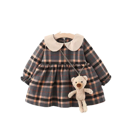 Vestido Cuadros Coreano con Bolsa Osito para Niñas - Image 2