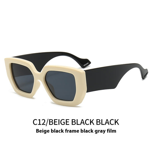Beige square frame sunglasses with dark gray lenses, featuring a thick, fashion-forward design. - Image 17