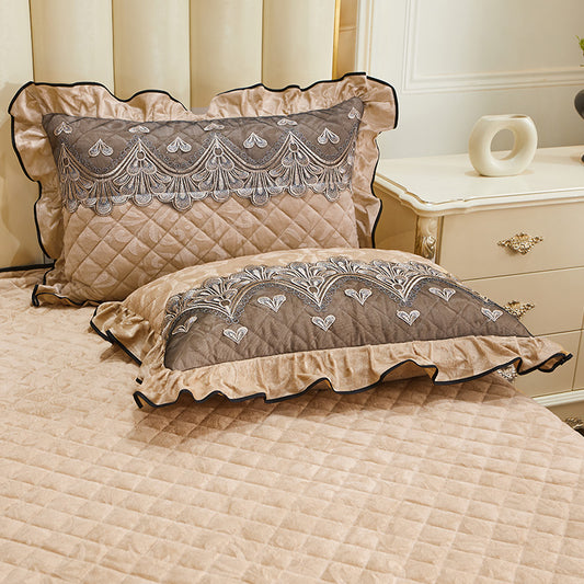 Funda de Almohada Individual Acolchada con Cierre, Encaje Cuero y Terciopelo Cálido