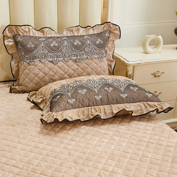 Funda de Almohada Individual Acolchada con Cierre, Encaje Cuero y Terciopelo Cálido