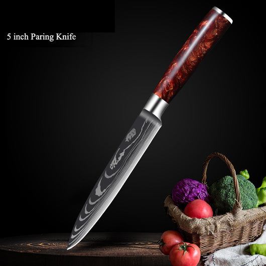 Juego de Cuchillos de Cocina Damascus con Mango de Resina Roja - Image 19