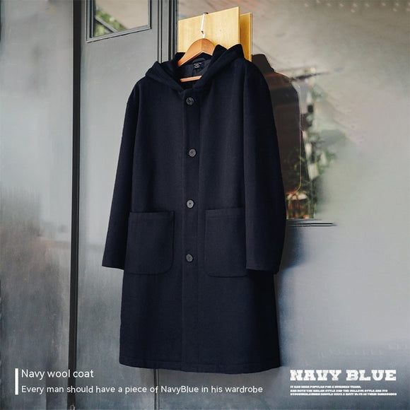 Abrigo de Lana Estilo Universitario Retro con Capucha para Hombre