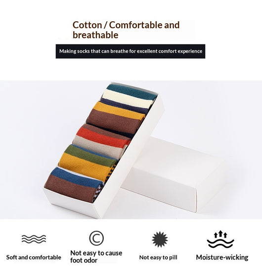 Calcetines Largos de Algodón para Hombre con Rayas Coloridas - Esencial de Moda Otoño Invierno - Image 11