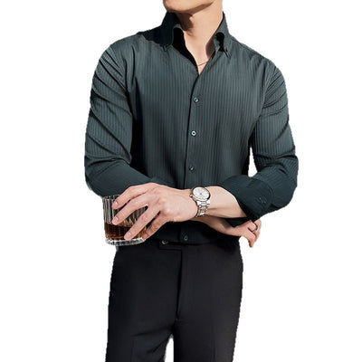 Camisa de Manga Larga con Rayas Oscuras Cuello en V para Hombre - Image 5