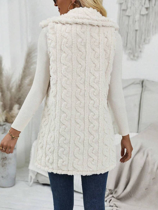 Chaleco Cardigan Reversible de Felpa con Solapa Casual - Image 3