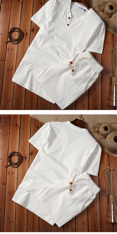 Conjunto de Dos Piezas en Algodón y Lino con Cuello V y Cierre Ajustable - Image 11