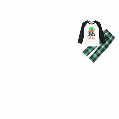 Christmas "ELF Squad" pajama set with white and black raglan long-sleeve top and green plaid pants. - Image 6