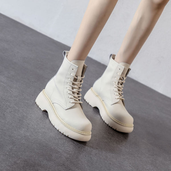 Botines Rosas de Cuero con Suela Elevada - Botas Tobilleras Versátiles para Mujer