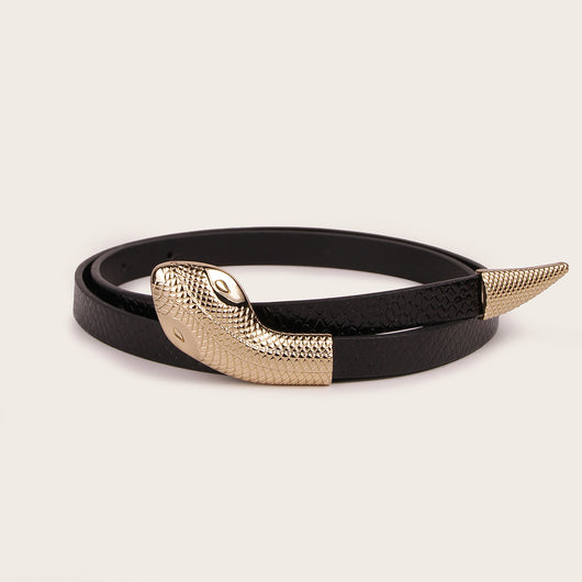 Cinturón de Cuero Charol con Diseño Piel de Serpiente y Cierre de Presión