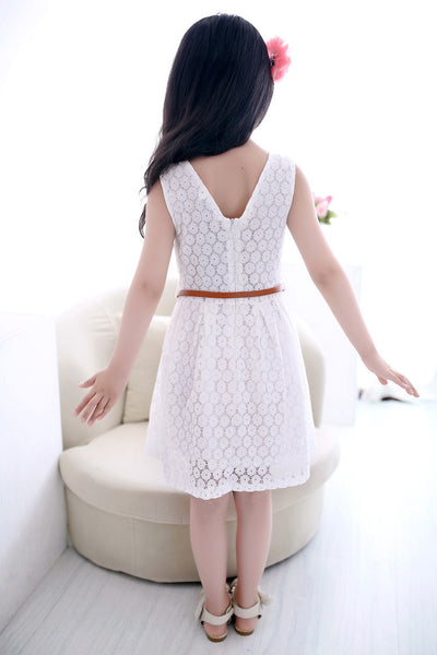 Vestido Princesa Niña con Chaleco de Encaje Calado y Cinturón - Image 7