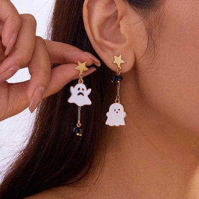 Aretes Asimétricos Halloween Telaraña, Murciélago y Fantasma - Estilo Gótico