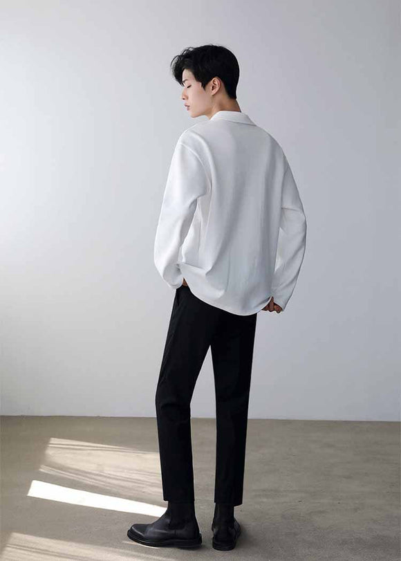 Camisa Básica Masculina de Cuello Solapa y Manga Larga