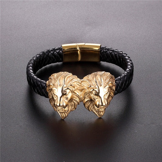 Pulsera de Cuero Negro con Acero Titanio - Joyería Masculina Elegante