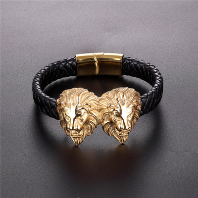 Pulsera de Cuero Negro con Acero Titanio - Joyería Masculina Elegante