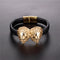 Pulsera de Cuero Negro con Acero Titanio - Joyería Masculina Elegante
