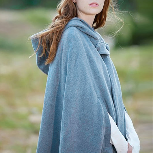 Poncho Capa de Lana con Capucha y Botones Oversized para Mujer - Image 10