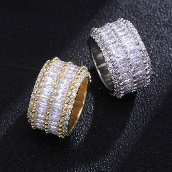 Anillo de Circonita Doble Fila Estilo Hip-hop Unisex