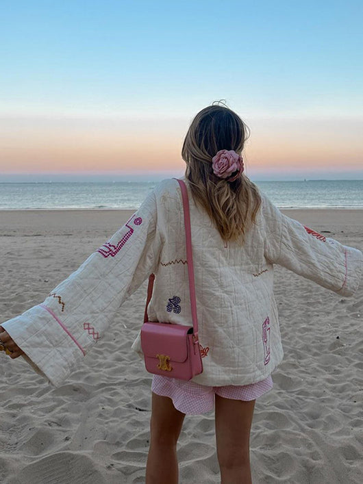 Kimono Casual Versátil con Bordado de Frutas y Cuello en V - Image 24