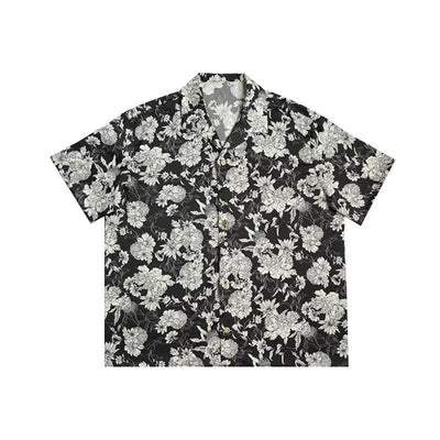 Camisa de Verano Estampado Camellia Blanco y Negro - Image 2