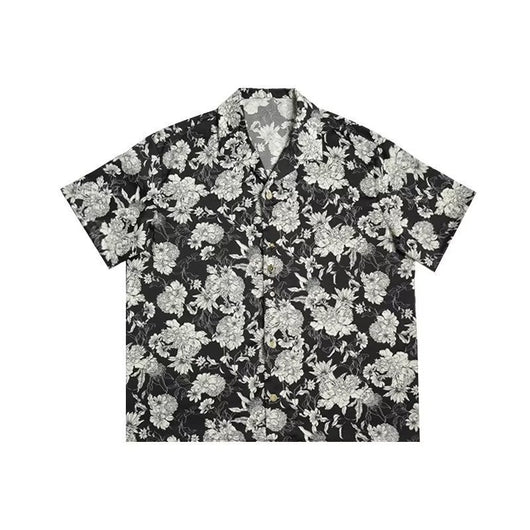 Camisa de Verano Estampado Camellia Blanco y Negro - Image 2