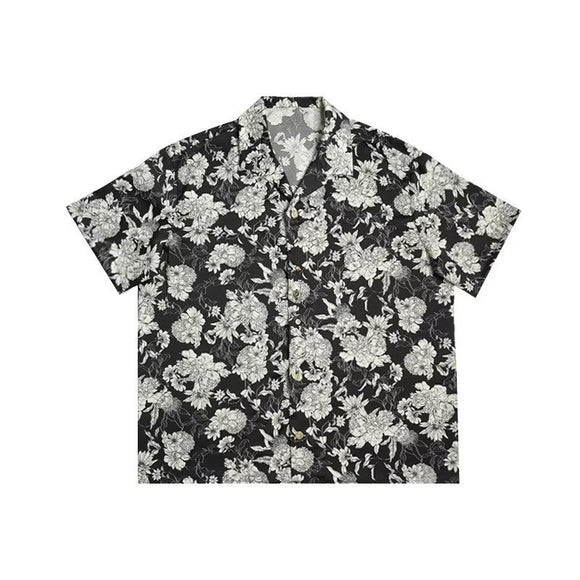 Camisa de Verano Estampado Camellia Blanco y Negro