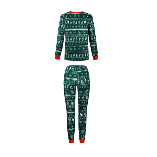 Red and white Christmas print one-piece pajama suit with reindeer, Christmas trees, and snowflakes. - Image 21