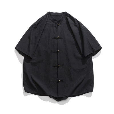 Camisa Estilo Chino con Cuello Mao Desgastado y Lavado Vintage - Image 6