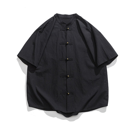 Camisa Estilo Chino con Cuello Mao Desgastado y Lavado Vintage - Image 6