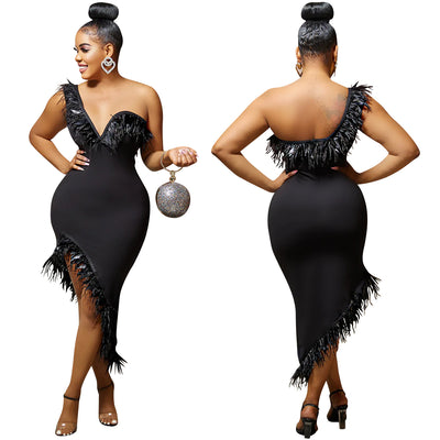 Vestido Midi Escote V sin Mangas con Detalle de Plumas - Image 23