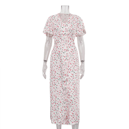 Vestido Camisero Floral con Cordones y Escote en V - Image 6