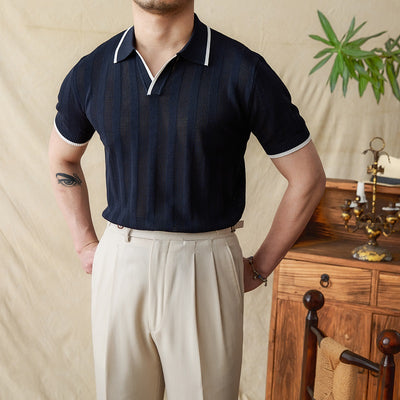 Polo de Punto Tejido con Cuello de Tijeras Manga Corta para Hombre - Image 2