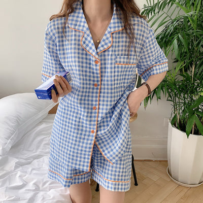 Pijama Corto de Cuadros para Mujer - Conjunto Cómodo de Algodón - Image 6