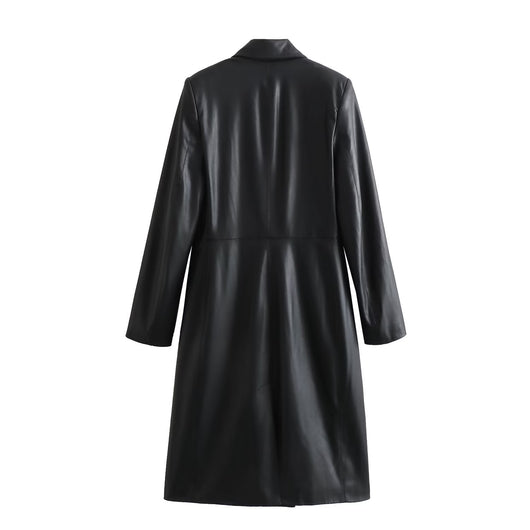 Abrigo de Cuero Sintético Suelto para Mujer - Estilo Casual Otoño Invierno - Image 3