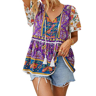 Blusa Suelta con Cuello en V y Cordón Ajustable para Mujer - Image 10