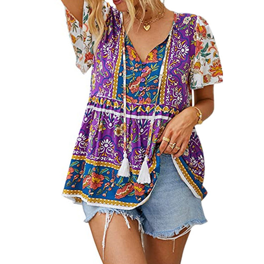 Blusa Suelta con Cuello en V y Cordón Ajustable para Mujer - Image 10