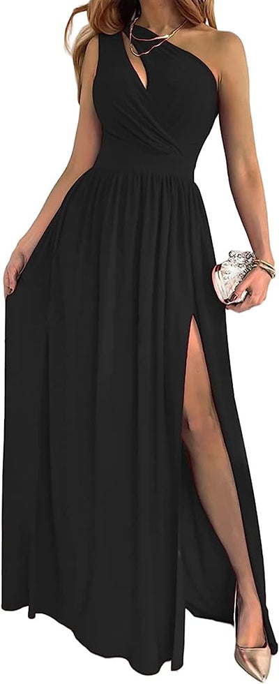 Vestido Maxi Elegante con Abertura Alta y Escote Asimétrico - Image 6