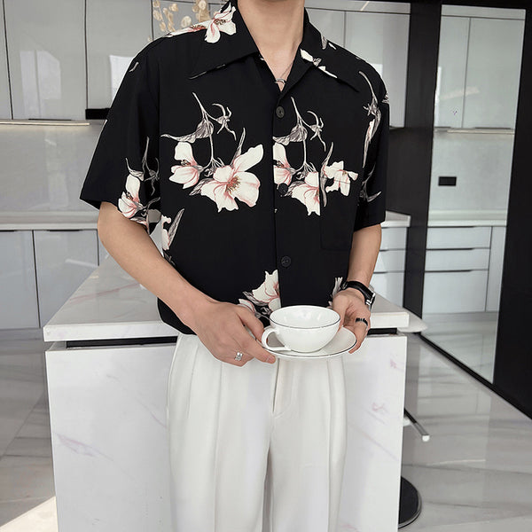 Camisa Floral Ligera con Drapeado para Hombre - Verano