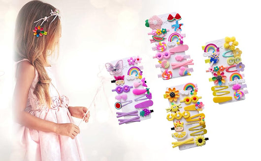 Set de 14 Accesorios para el Cabello Infantil - Horquillas Arcoíris, Mariposas y Frutas