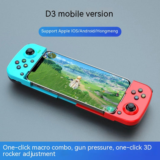 Teal mobile phone wireless game handle with a smartphone inserted, displaying a game, compatible with iOS and Android. - Image 3