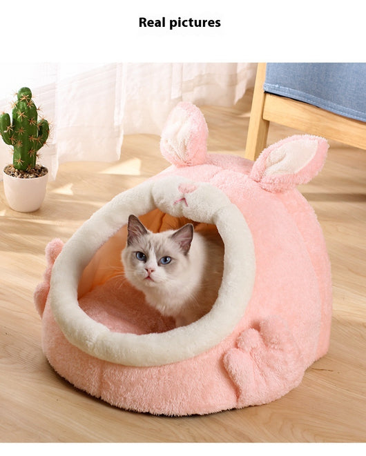 Cama Gatito Cerrada Rosa Conejo Gritón - Casa para Gatos Otoño Invierno - Image 12