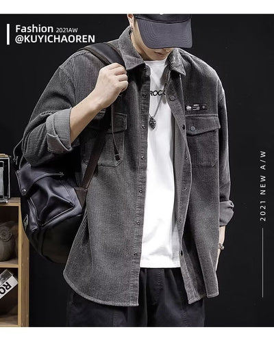Camisa de Pana Oversized para Hombre - Corte Amplio Primavera y Otoño - Image 11