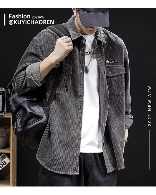 Camisa de Pana Oversized para Hombre - Corte Amplio Primavera y Otoño - Image 11
