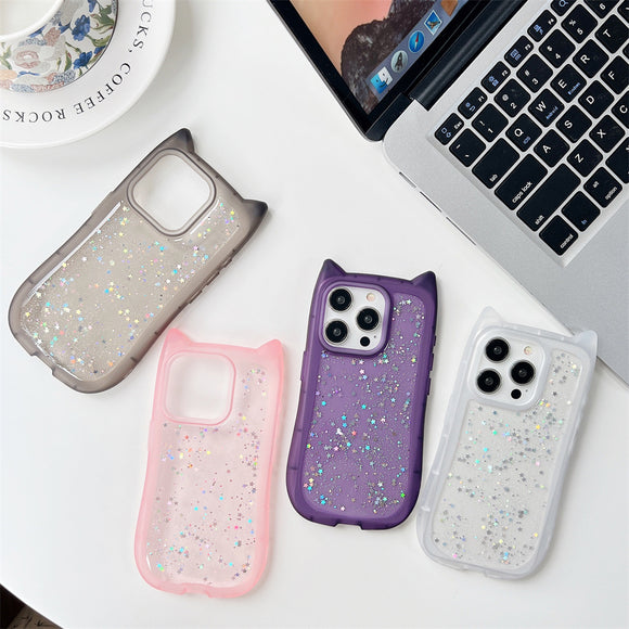 Funda para Celular con Orejas de Gato 3D y Purpurina Epoxi